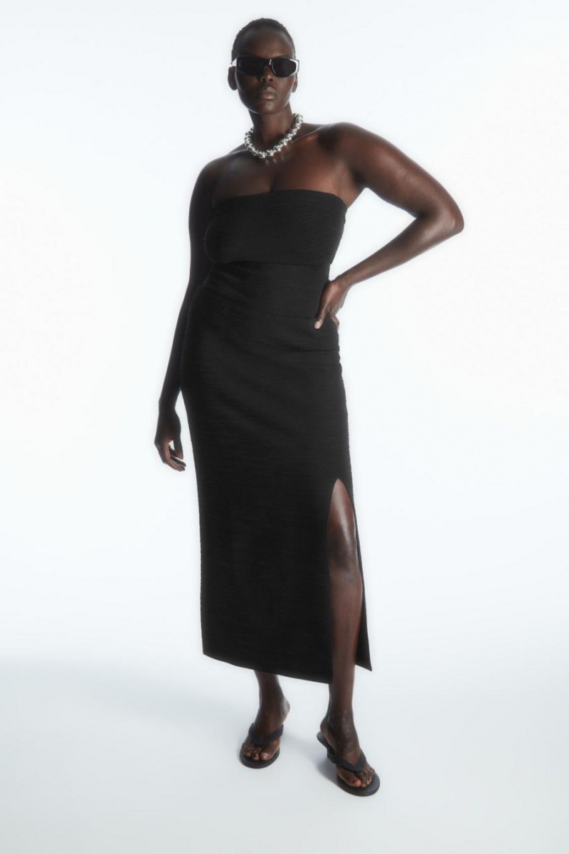 COS Textured Bandeau Felső Női Fekete | PJI-079184