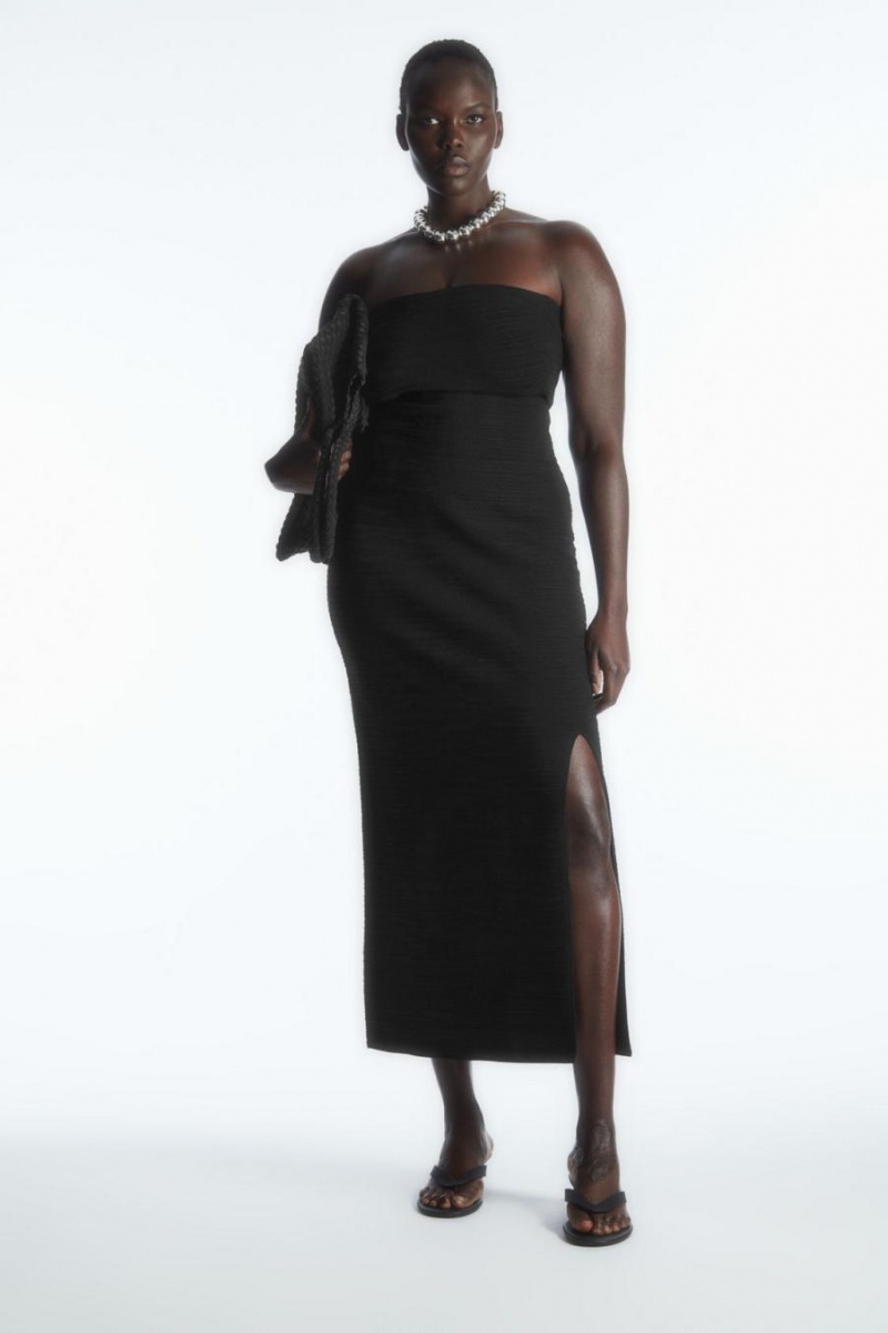 COS Textured Bandeau Felső Női Fekete | PJI-079184