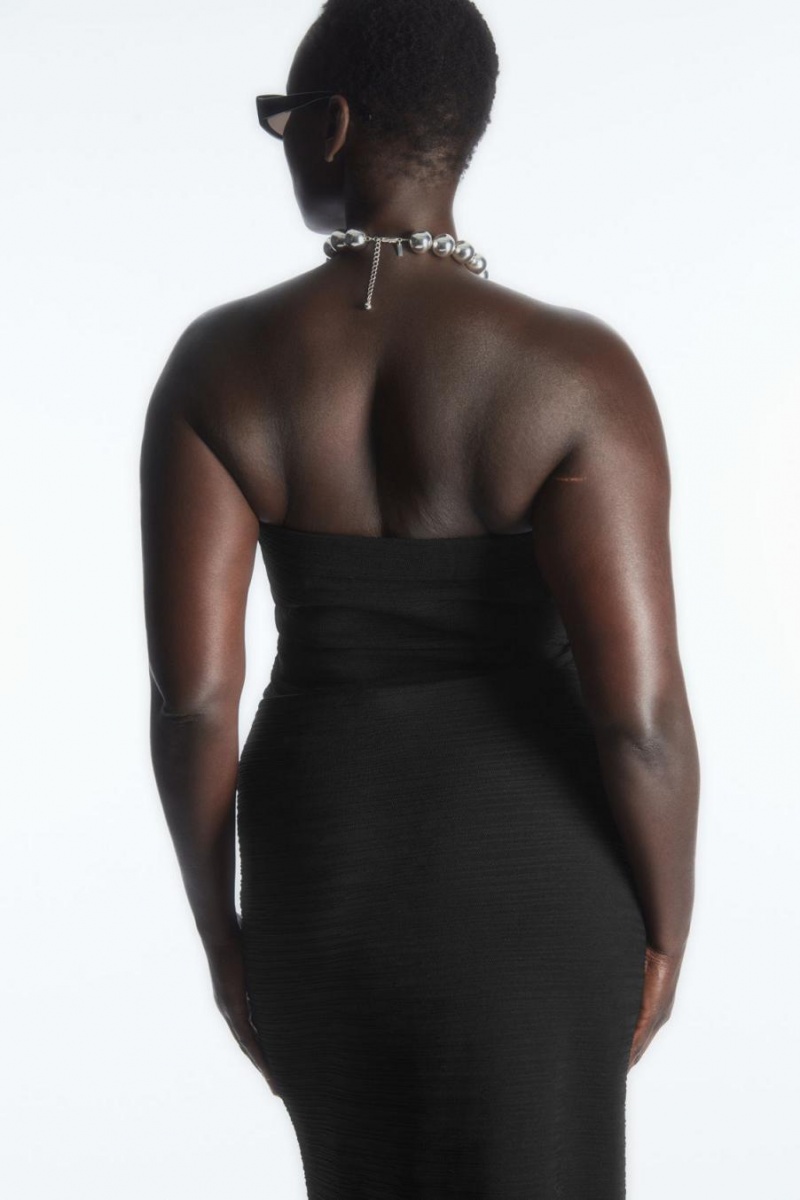 COS Textured Bandeau Felső Női Fekete | PJI-079184