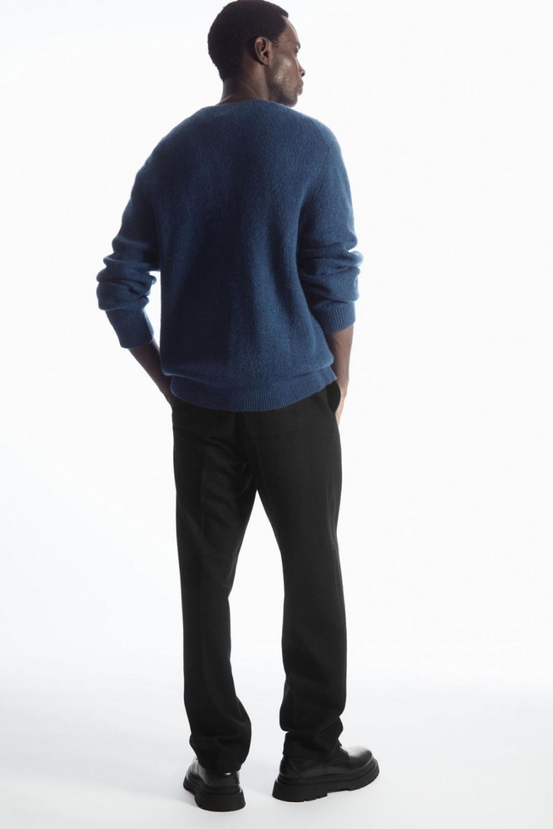 COS Textured Gyapjú-blend Jumpers Férfi Sötétkék | TAG-479216