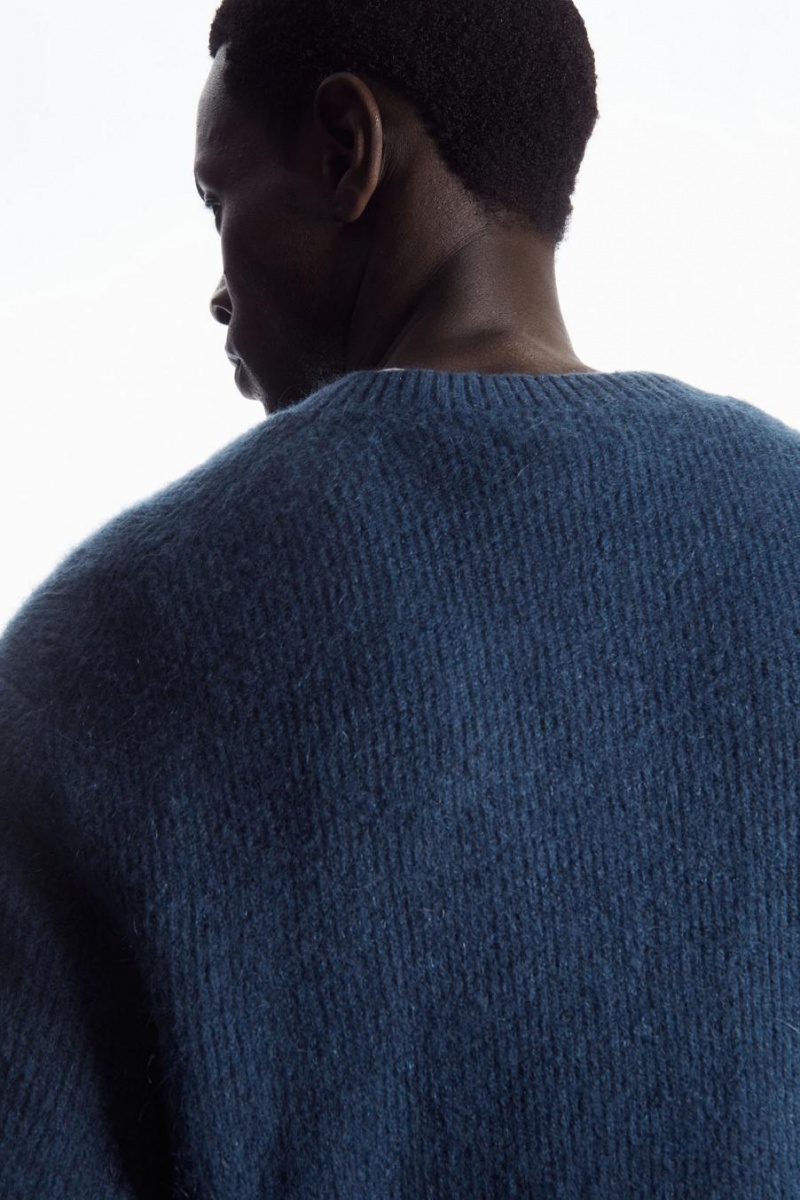 COS Textured Gyapjú-blend Jumpers Férfi Sötétkék | TAG-479216