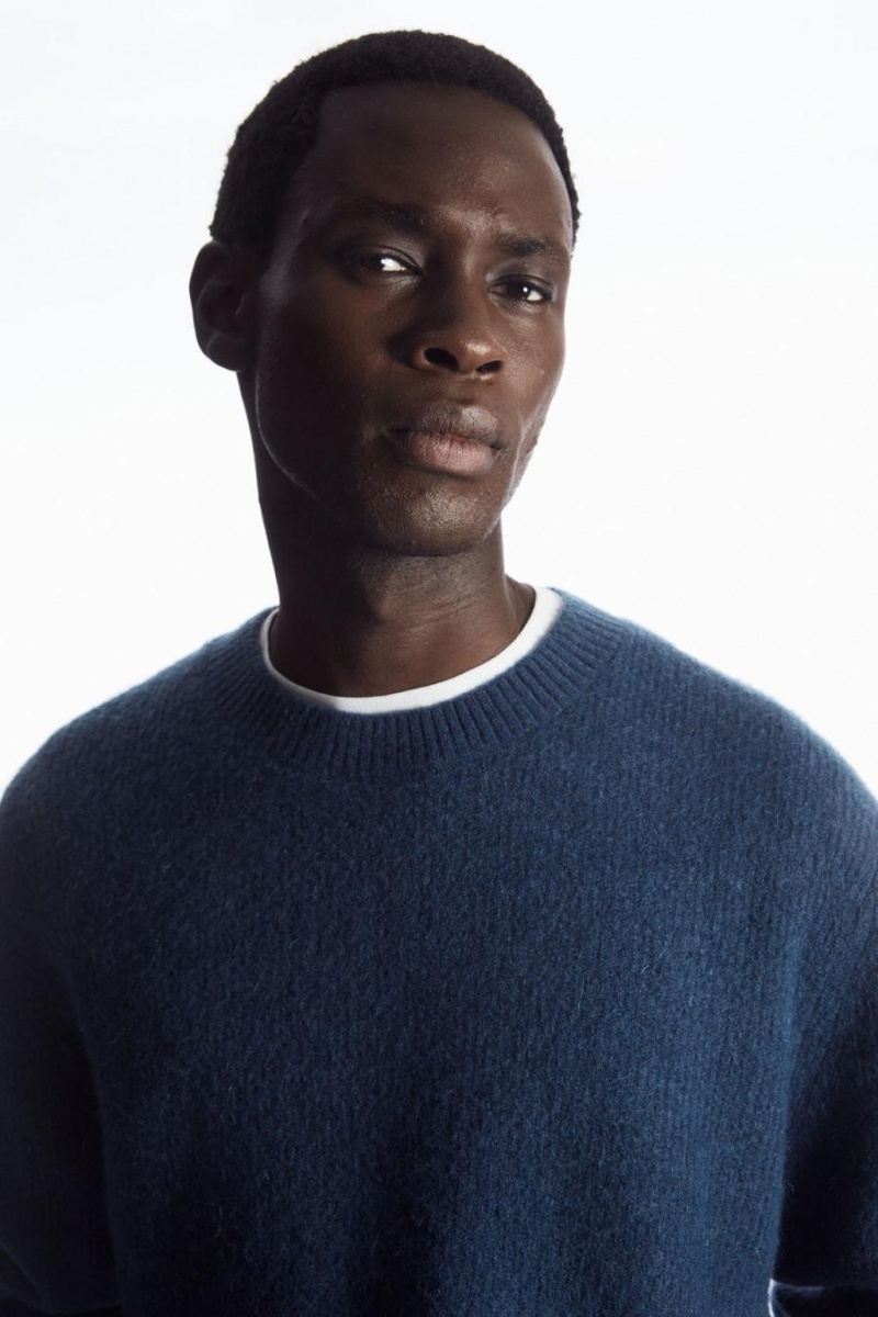 COS Textured Gyapjú-blend Jumpers Férfi Sötétkék | TAG-479216