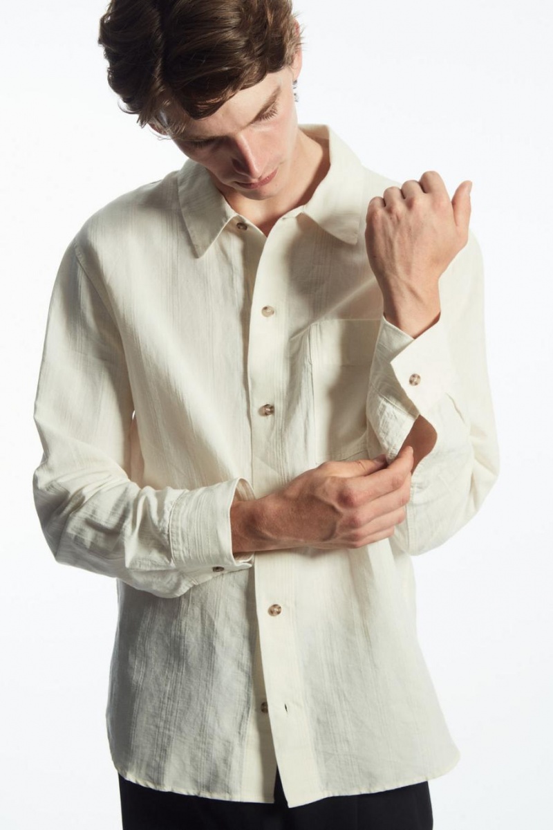 COS Textured Linen-blend Ing Férfi Fehér | FPM-034297
