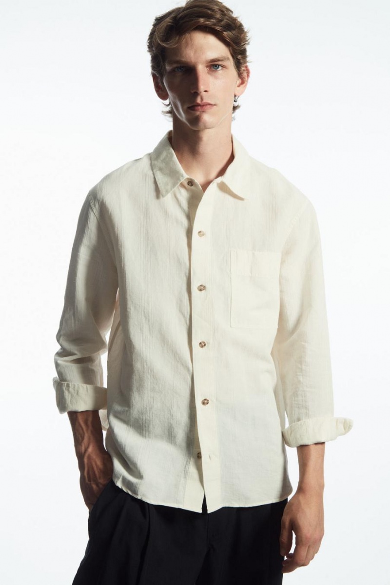 COS Textured Linen-blend Ing Férfi Fehér | FPM-034297