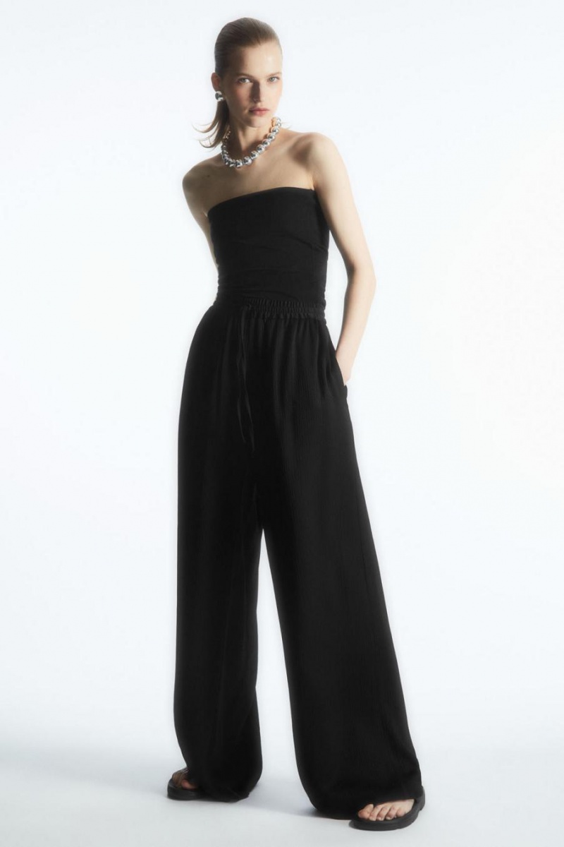 COS Textured Széles Cipő-leg Drawstring Nadrág Női Fekete | LHZ-465720