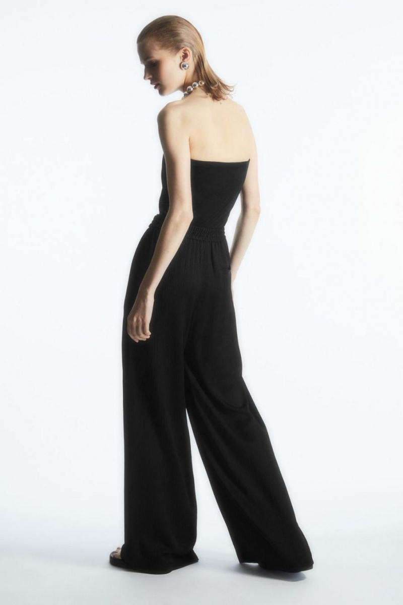 COS Textured Széles Cipő-leg Drawstring Nadrág Női Fekete | LHZ-465720