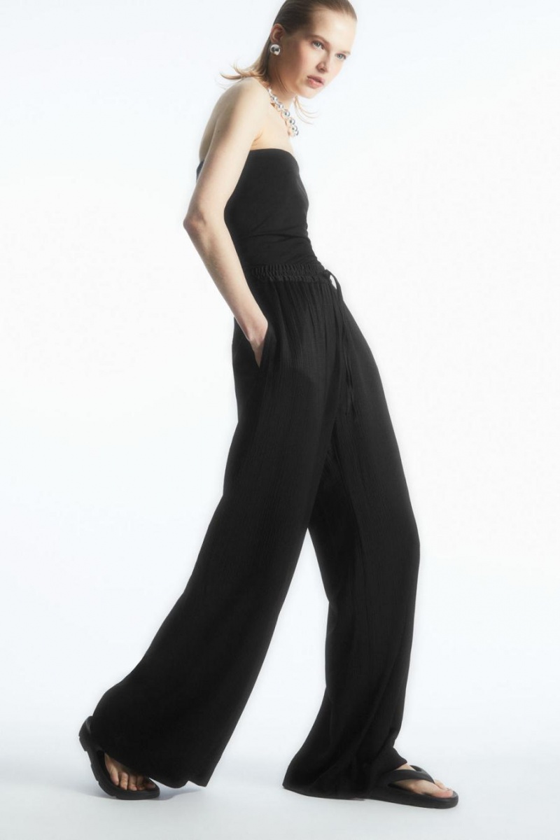 COS Textured Széles Cipő-leg Drawstring Nadrág Női Fekete | LHZ-465720