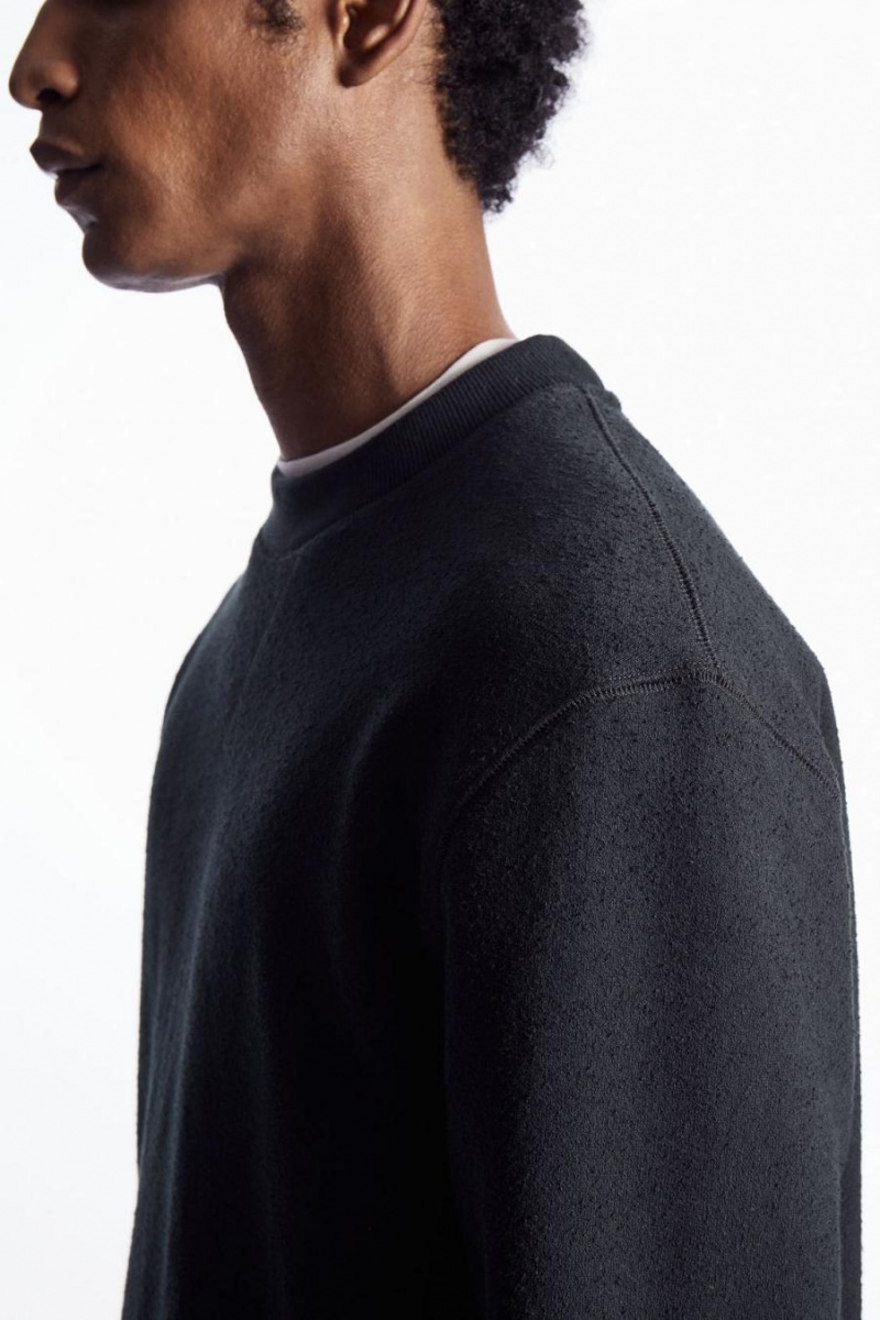 COS Textured-jersey Pulóver Férfi Sötétkék | DBY-842579