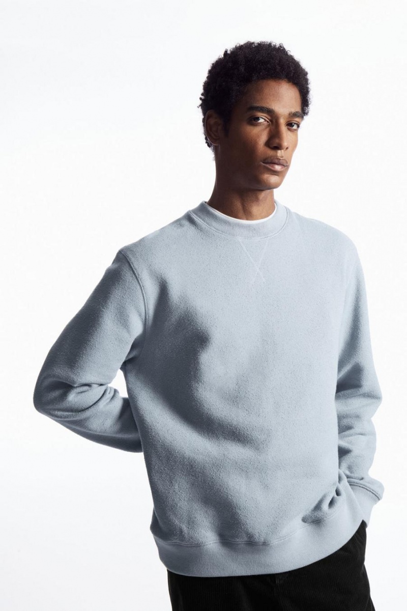 COS Textured-jersey Pulóver Férfi Világos Kék | SIT-602591