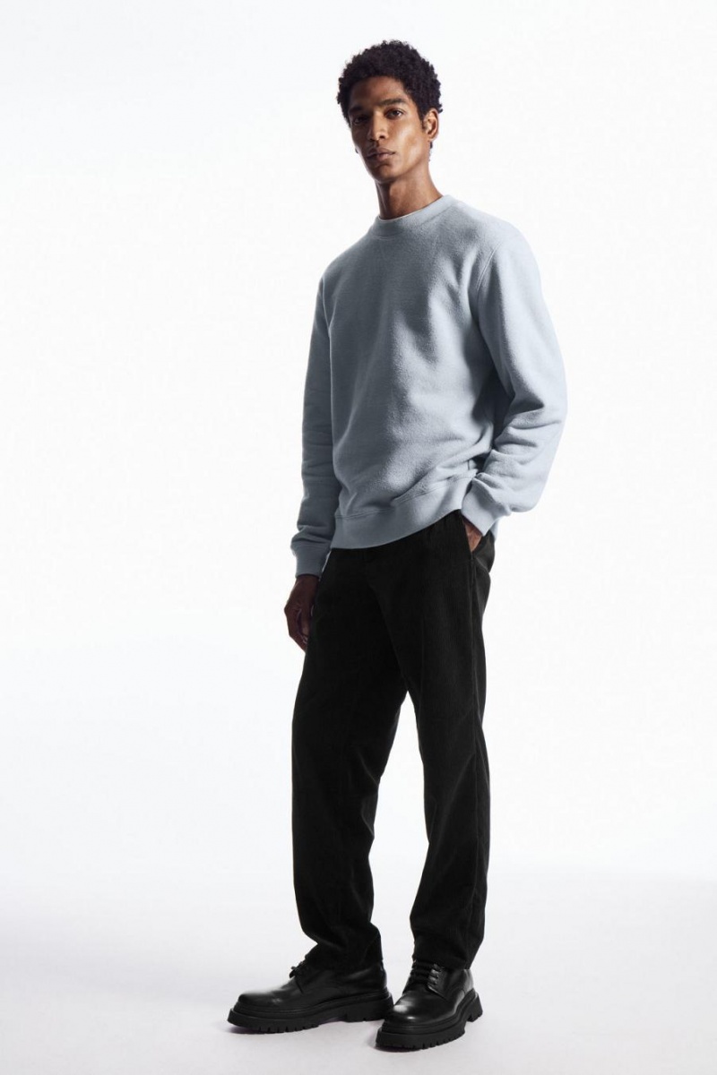 COS Textured-jersey Pulóver Férfi Világos Kék | SIT-602591