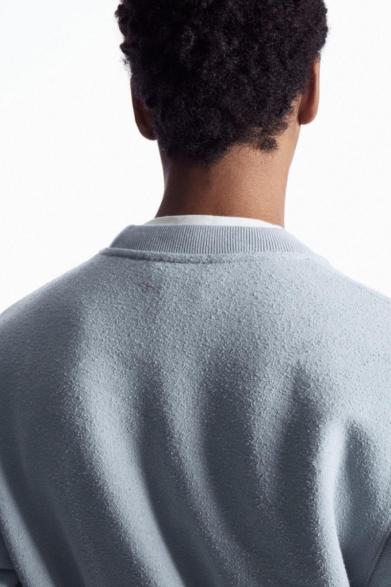 COS Textured-jersey Pulóver Férfi Világos Kék | SIT-602591