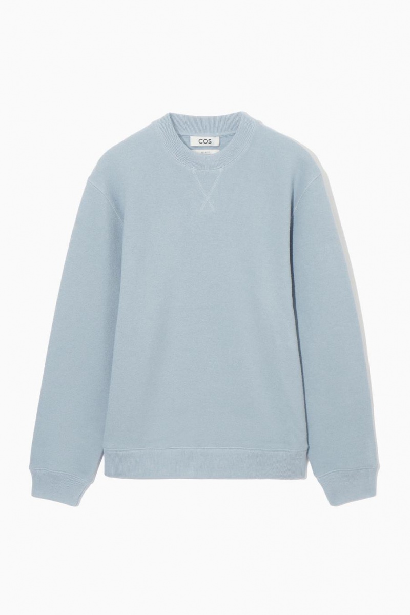 COS Textured-jersey Pulóver Férfi Világos Kék | SIT-602591