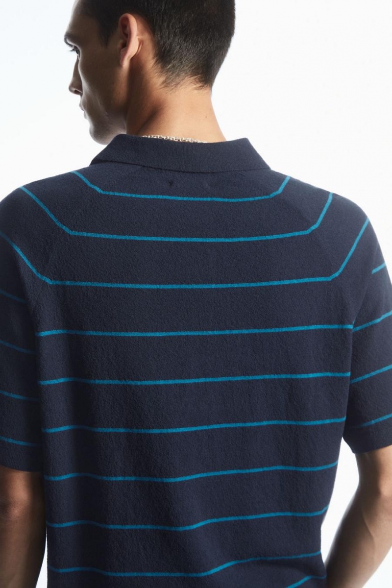 COS Textured-knit Csíkos Pólóing Férfi Sötétkék Világos Türkiz | TAL-293814