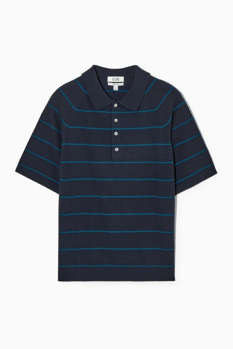 COS Textured-knit Csíkos Pólóing Férfi Sötétkék Világos Türkiz | TAL-293814