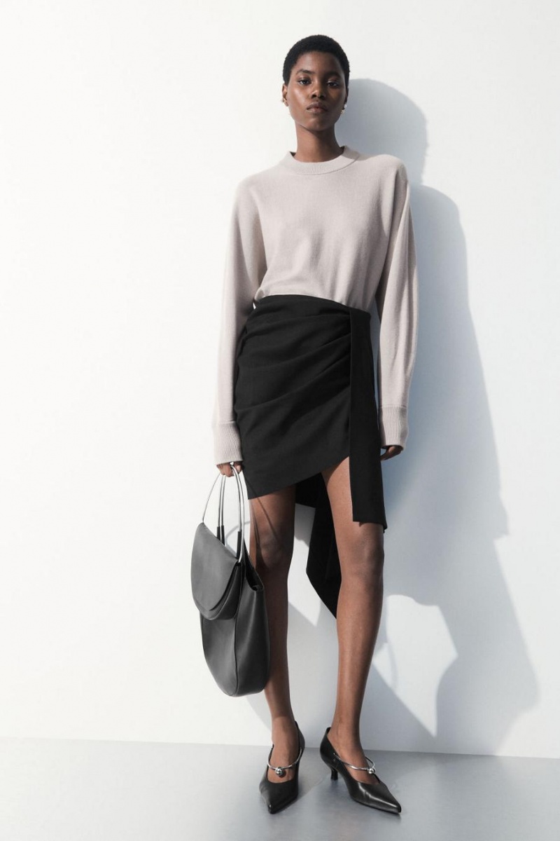 COS The Asymmetric Draped Mini Szoknya Női Fekete | FKR-564203
