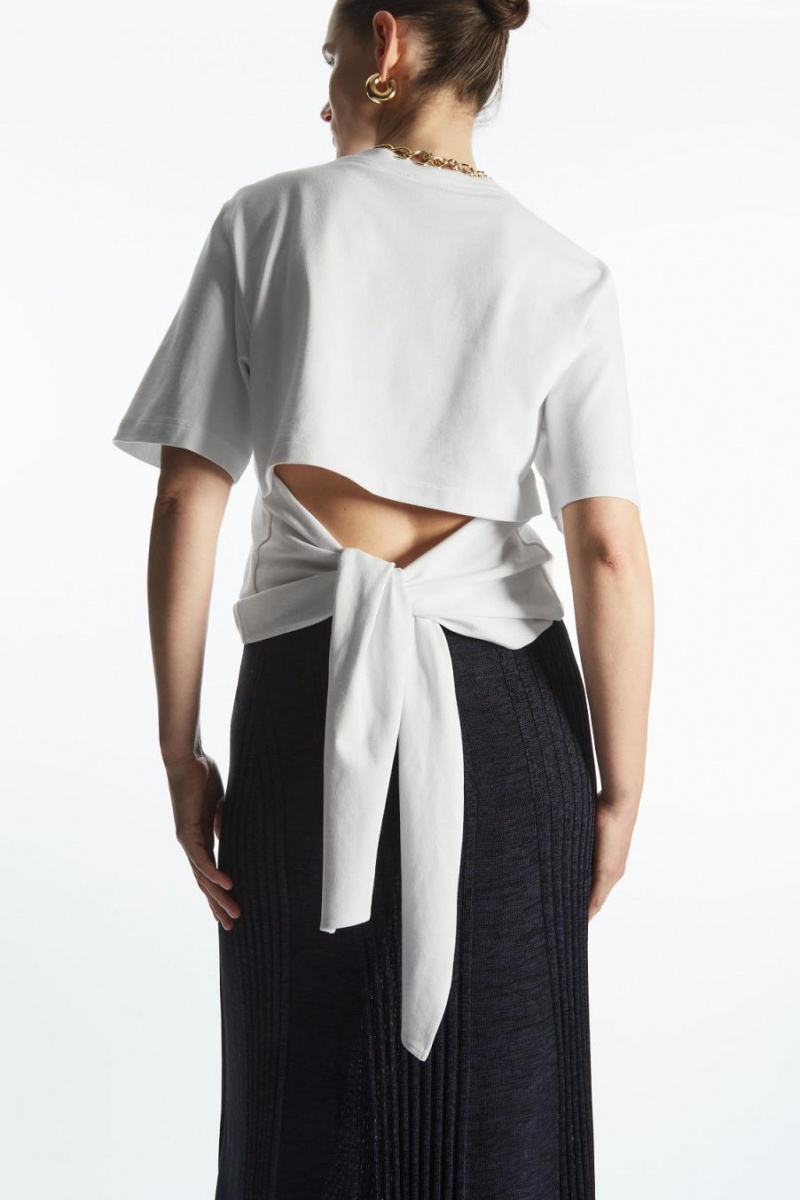 COS The Bow Back Póló Női Fehér | JIN-613729