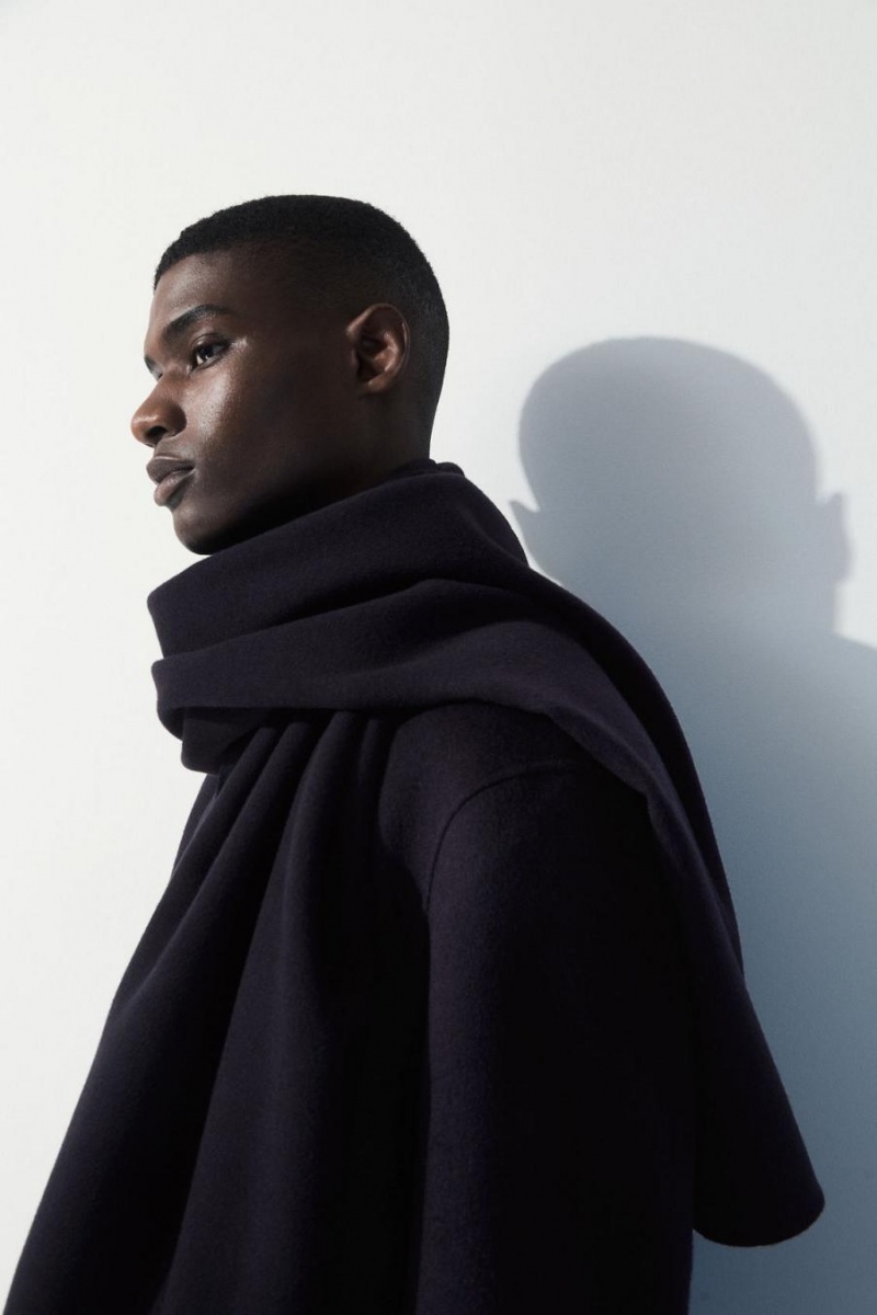 COS The Collarless Gyapjú Scarf Kabát Férfi Sötétkék | VMQ-987621