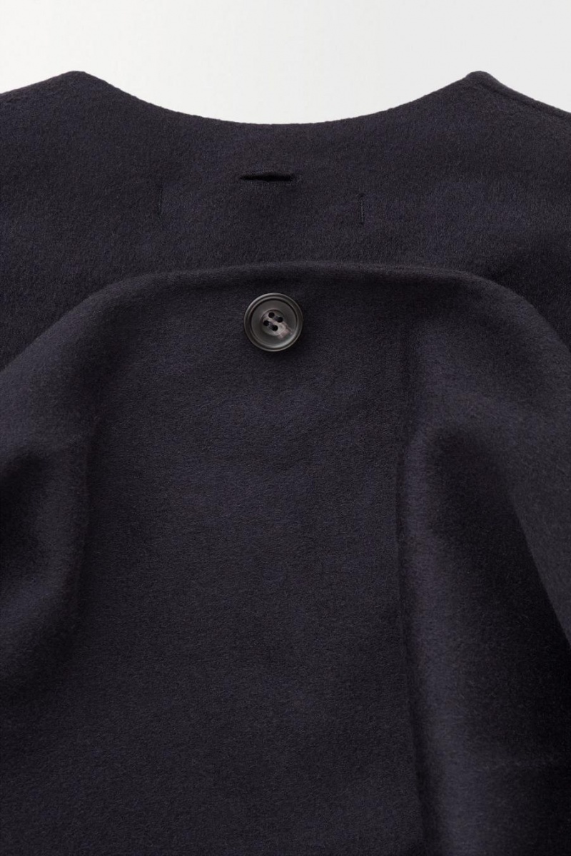 COS The Collarless Gyapjú Scarf Kabát Férfi Sötétkék | VMQ-987621