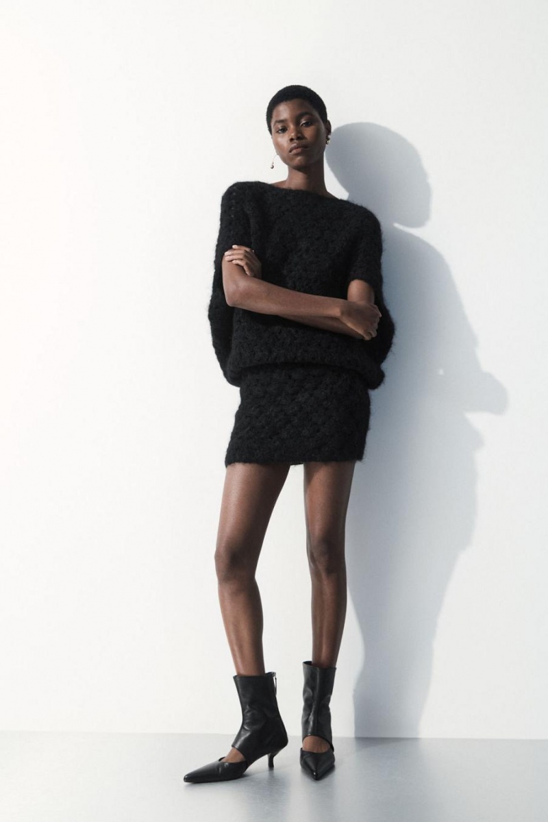 COS The Crochet-knit Mini Szoknya Női Fekete | RVO-136042