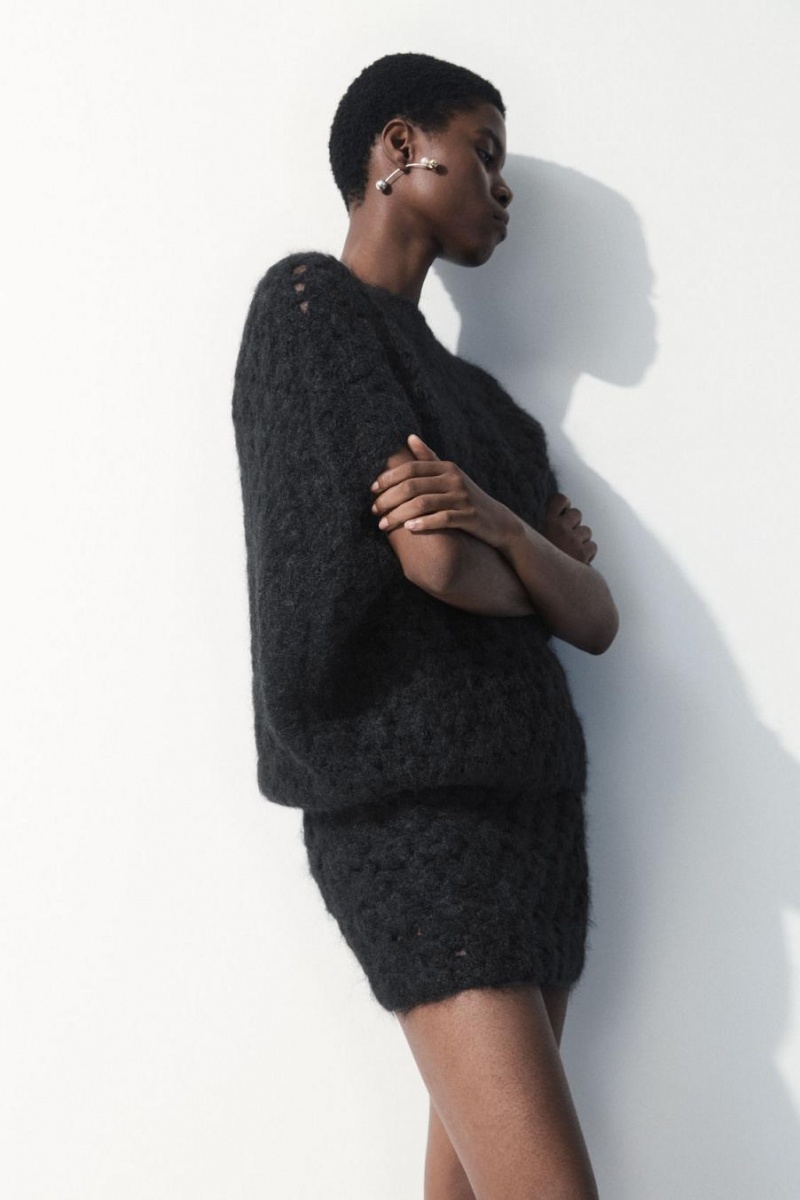 COS The Crochet-knit Mini Szoknya Női Fekete | RVO-136042