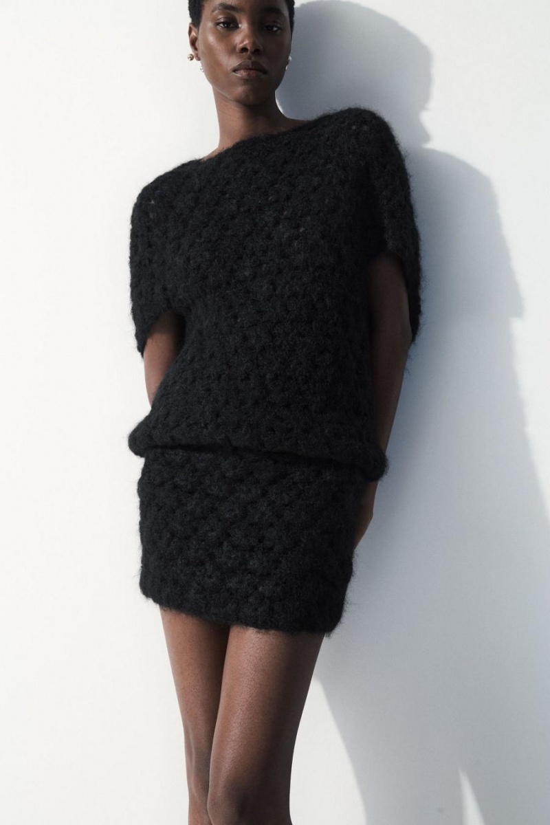 COS The Crochet-knit Mini Szoknya Női Fekete | RVO-136042