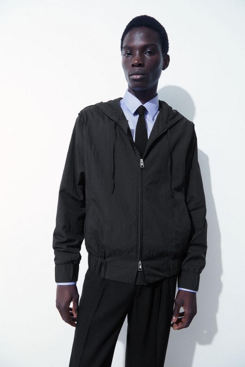 COS The Csuklyás Blouson Kabát Férfi Fekete | HXK-247153