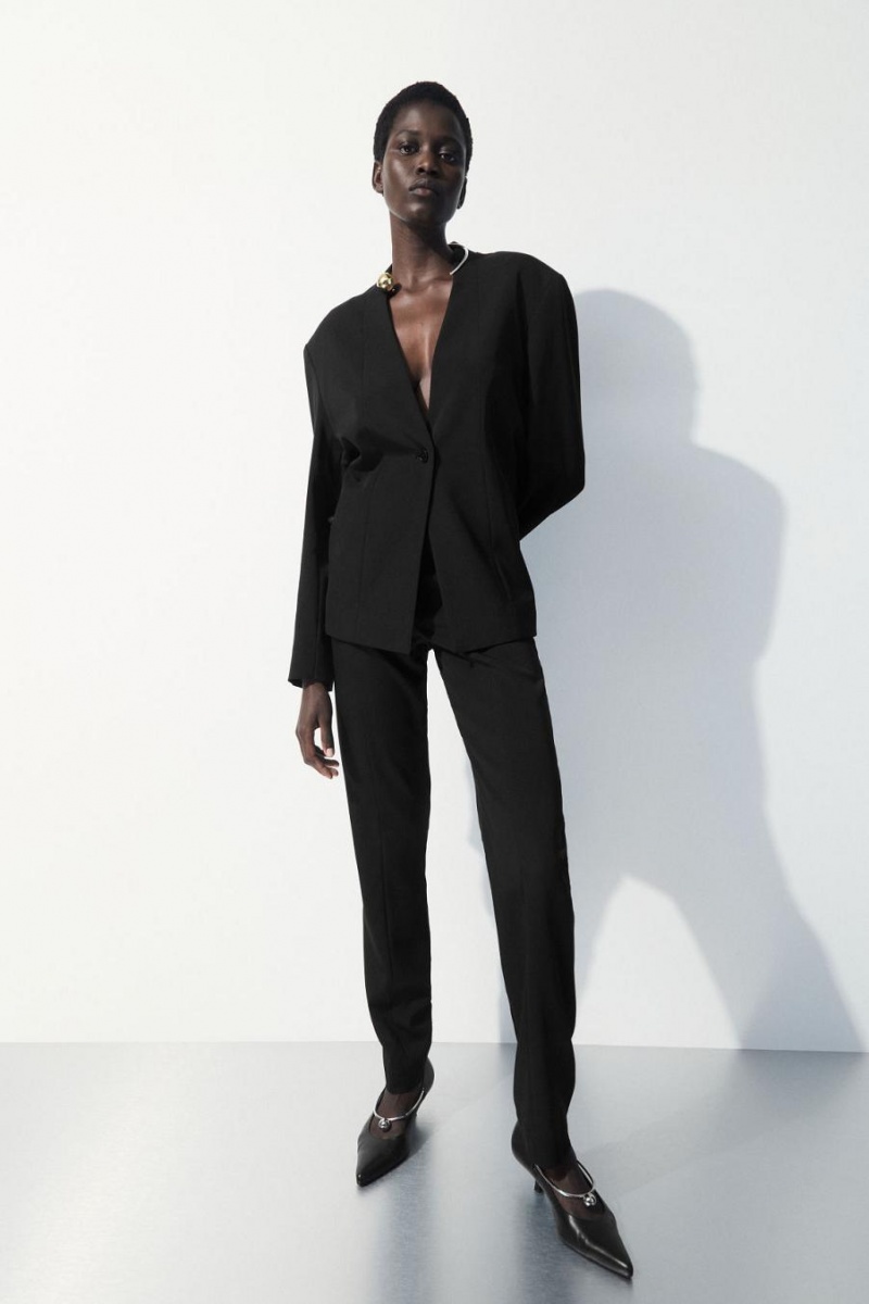 COS The Draped-waist Blézer Női Fekete | POB-791302