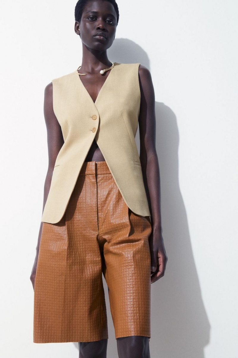 COS The Embossed-leather Bermuda Rövidnadrág Női Barna | FWA-680579