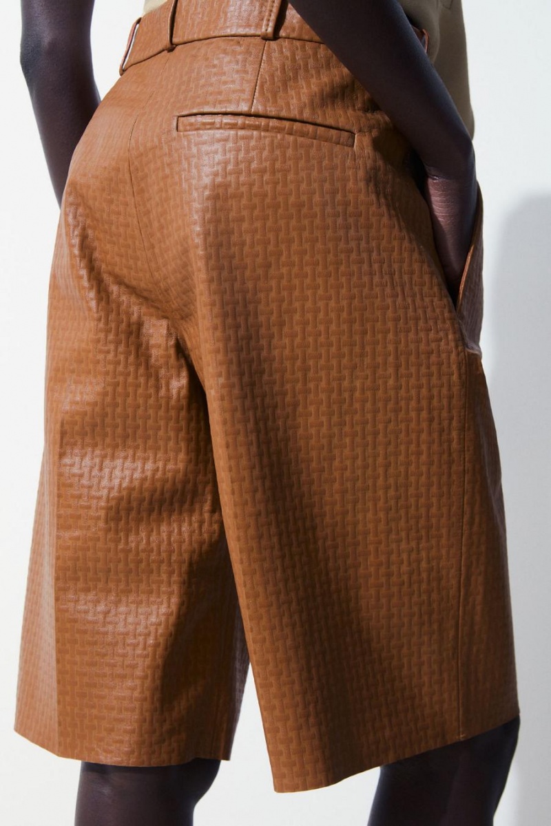 COS The Embossed-leather Bermuda Rövidnadrág Női Barna | FWA-680579