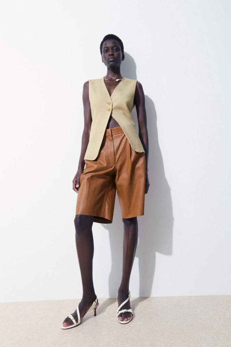 COS The Embossed-leather Bermuda Rövidnadrág Női Barna | FWA-680579