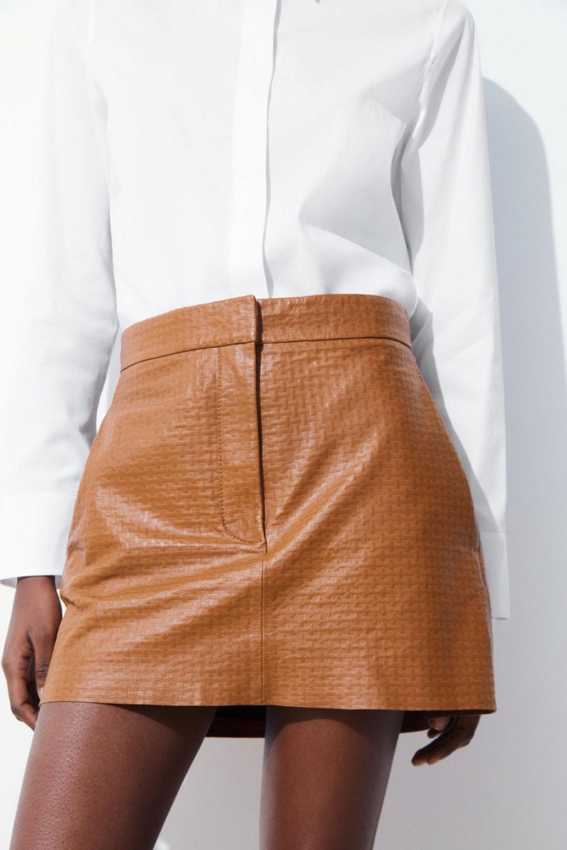 COS The Embossed-leather Mini Szoknya Női Barna | GQF-872903
