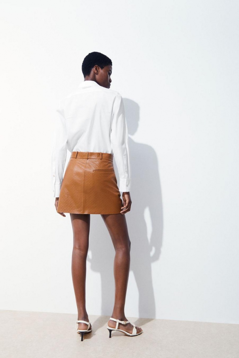 COS The Embossed-leather Mini Szoknya Női Barna | GQF-872903
