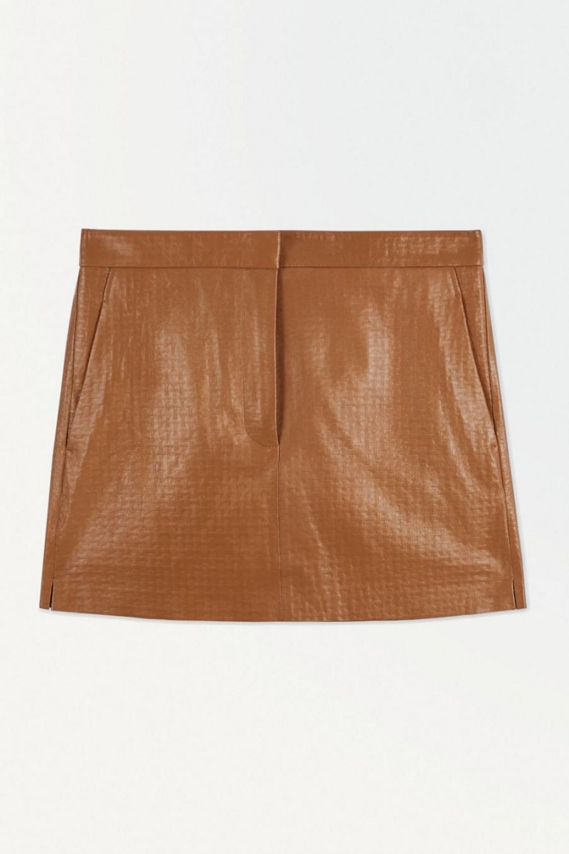 COS The Embossed-leather Mini Szoknya Női Barna | GQF-872903