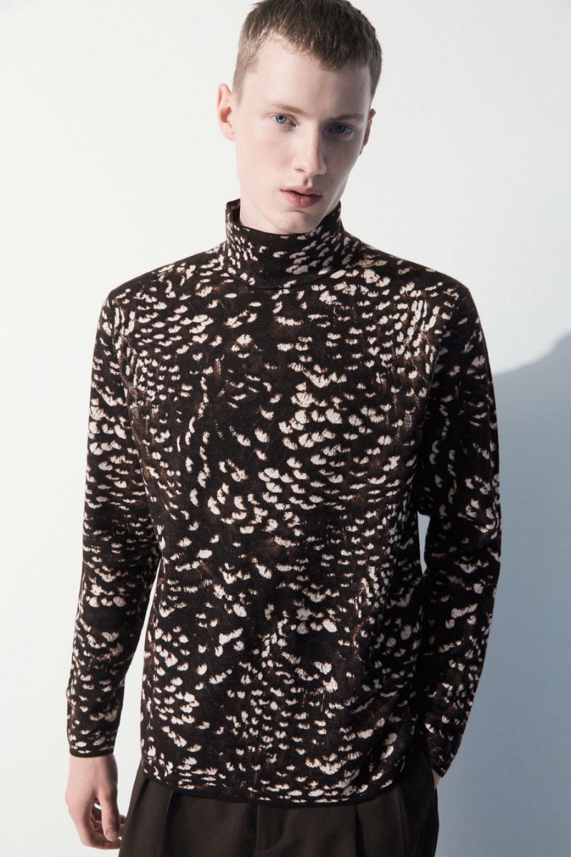 COS The Feather-jacquard Jumpers Férfi Sötétbarna | PTX-813546