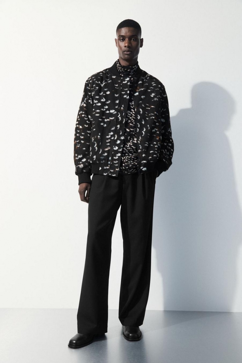 COS The Feather-print Bomber Kabát Férfi Fekete | HPO-175063