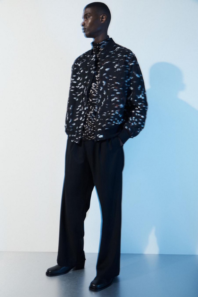 COS The Feather-print Bomber Kabát Férfi Fekete | HPO-175063