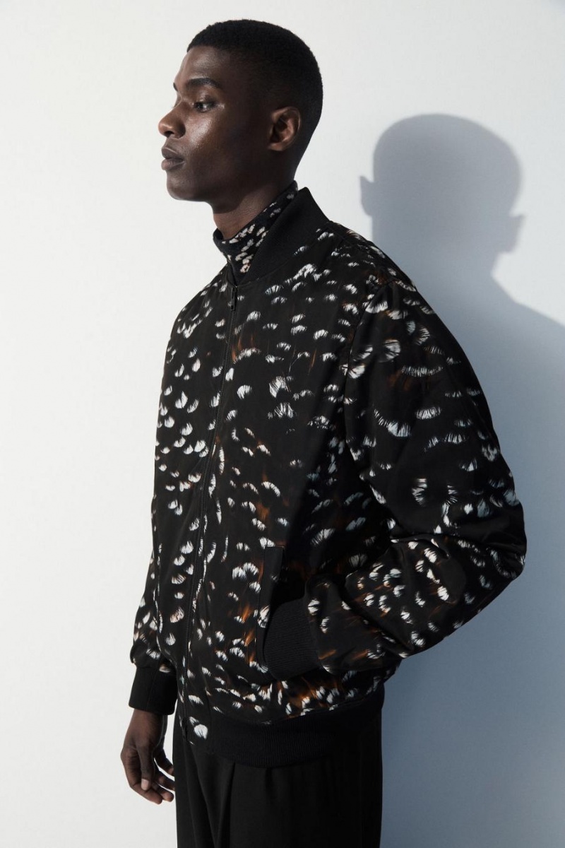 COS The Feather-print Bomber Kabát Férfi Fekete | HPO-175063