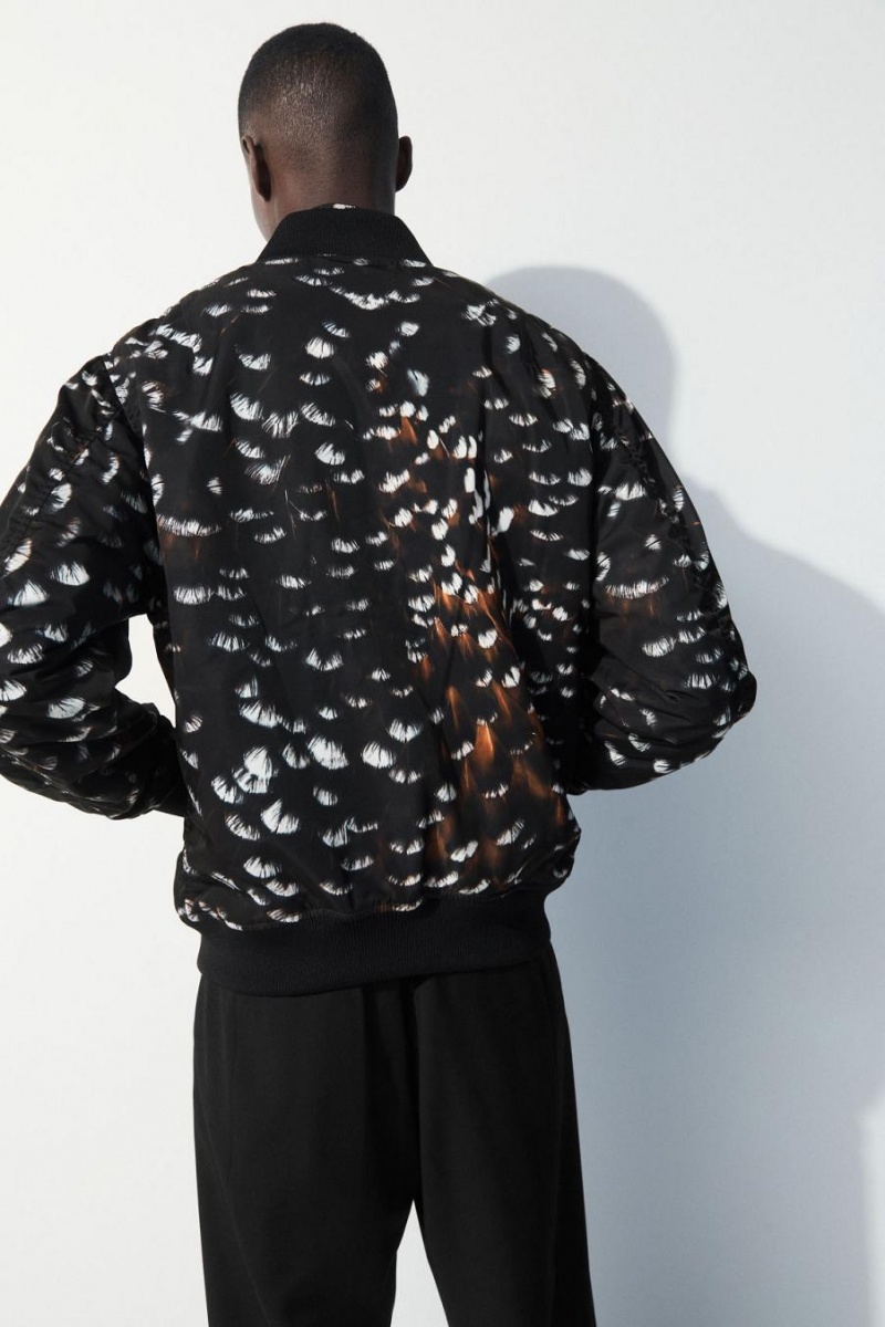 COS The Feather-print Bomber Kabát Férfi Fekete | HPO-175063