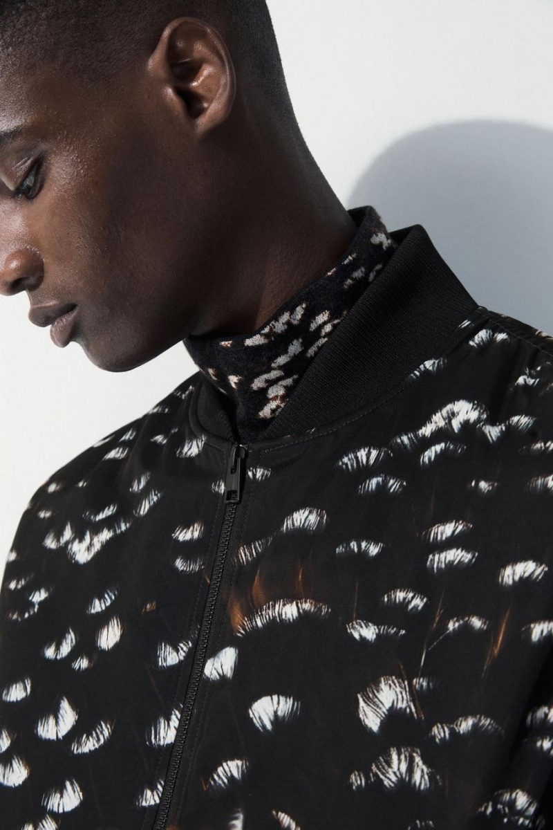 COS The Feather-print Bomber Kabát Férfi Fekete | HPO-175063