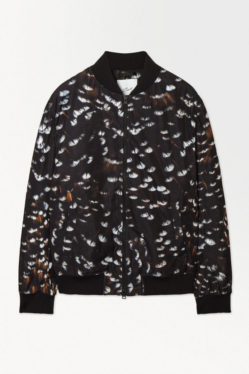 COS The Feather-print Bomber Kabát Férfi Fekete | HPO-175063