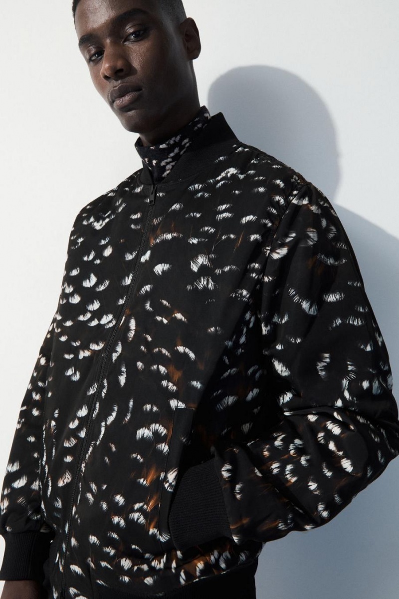 COS The Feather-print Bomber Kabát Férfi Fekete | HPO-175063