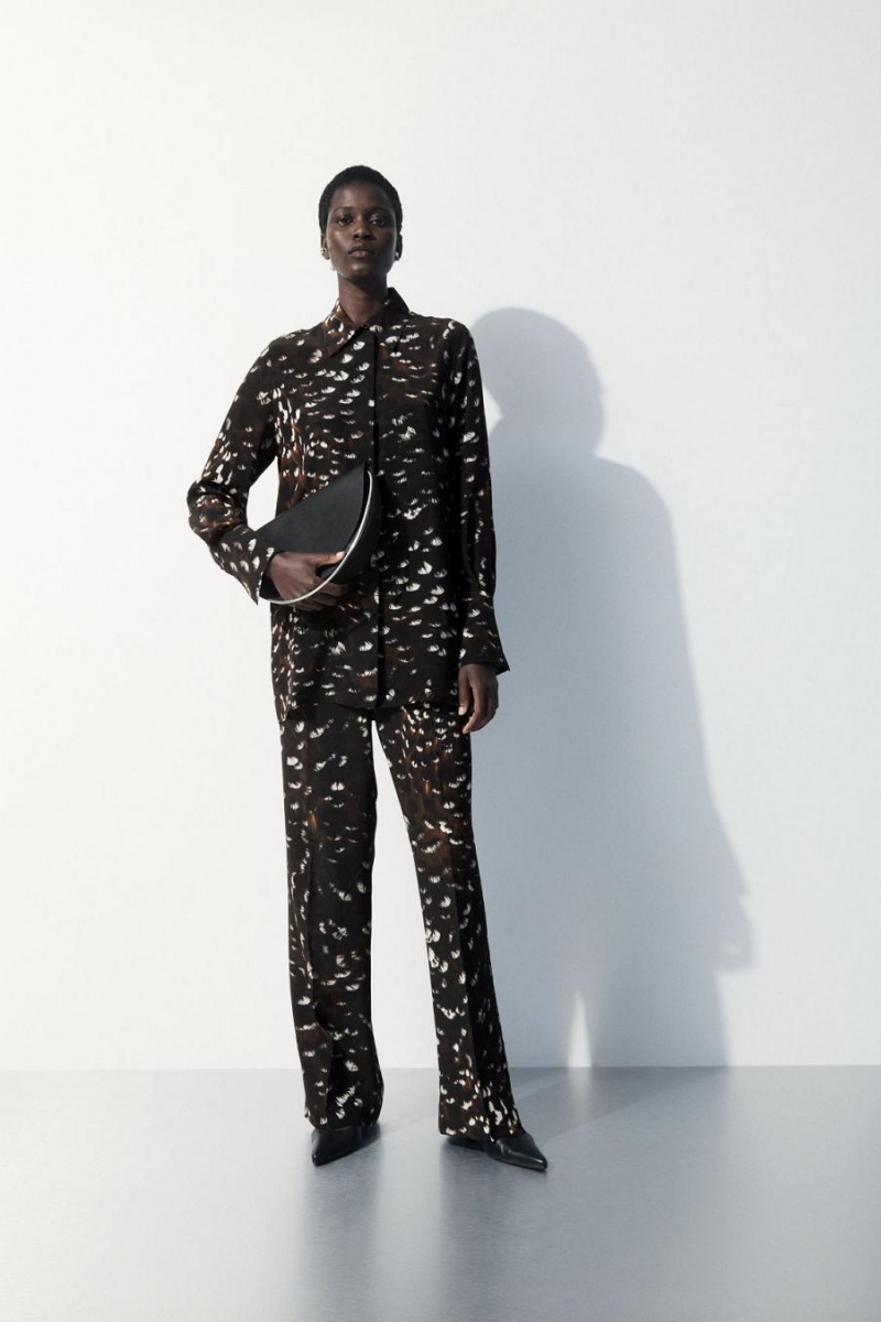 COS The Feather-print Silk Ing Női Fekete | TZG-573082