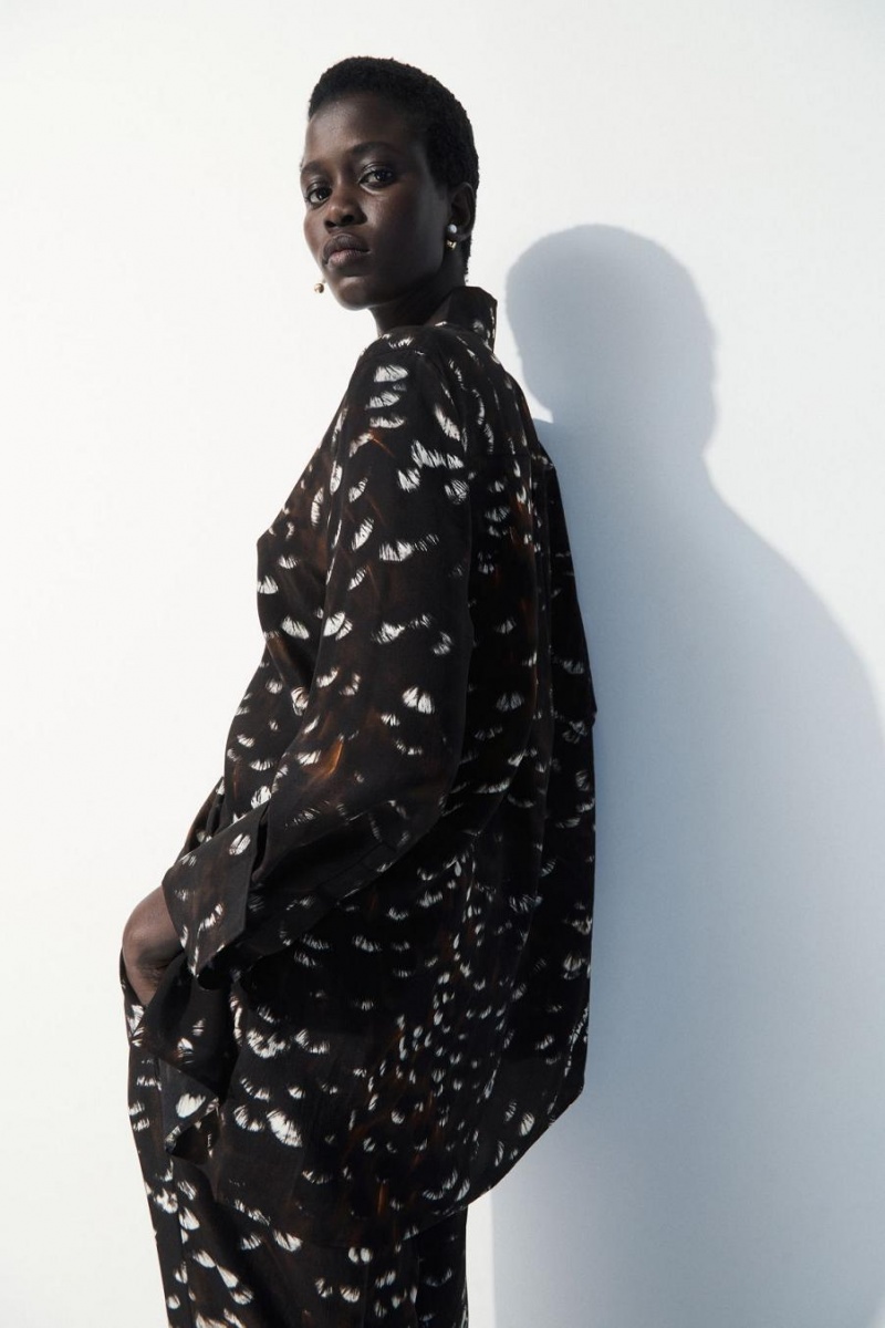COS The Feather-print Silk Ing Női Fekete | TZG-573082
