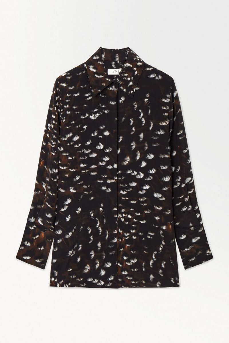 COS The Feather-print Silk Ing Női Fekete | TZG-573082