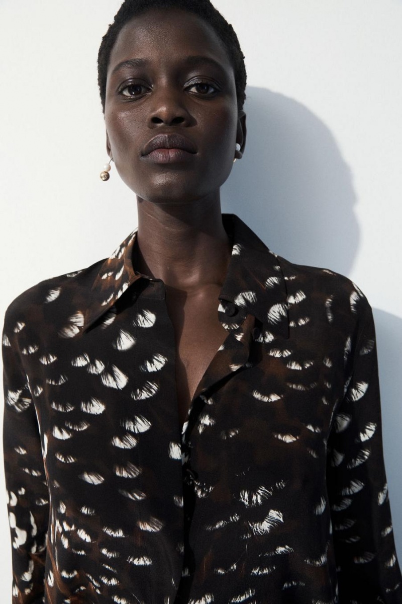 COS The Feather-print Silk Ing Női Fekete | TZG-573082
