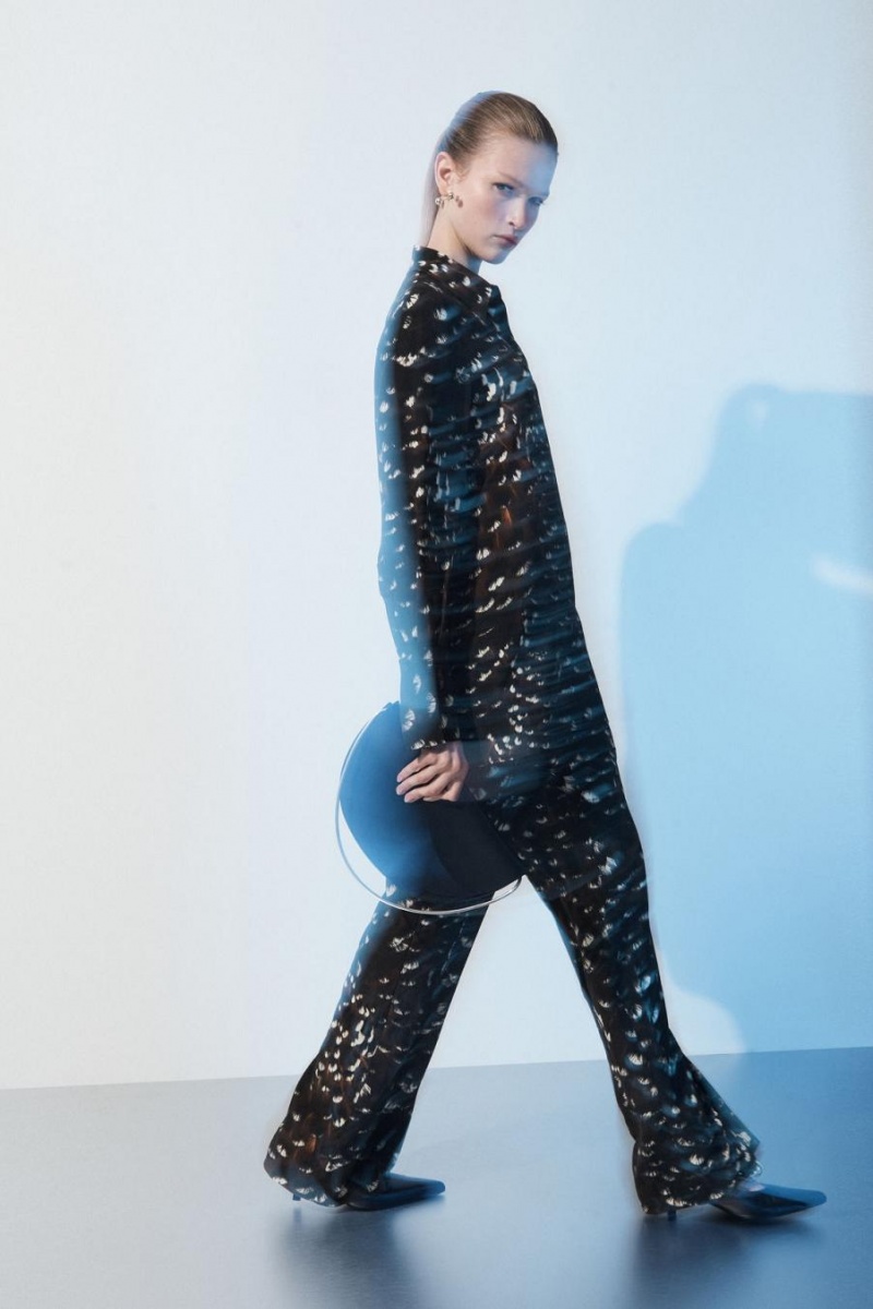 COS The Feather-print Silk Nadrág Női Fekete | UOD-248765