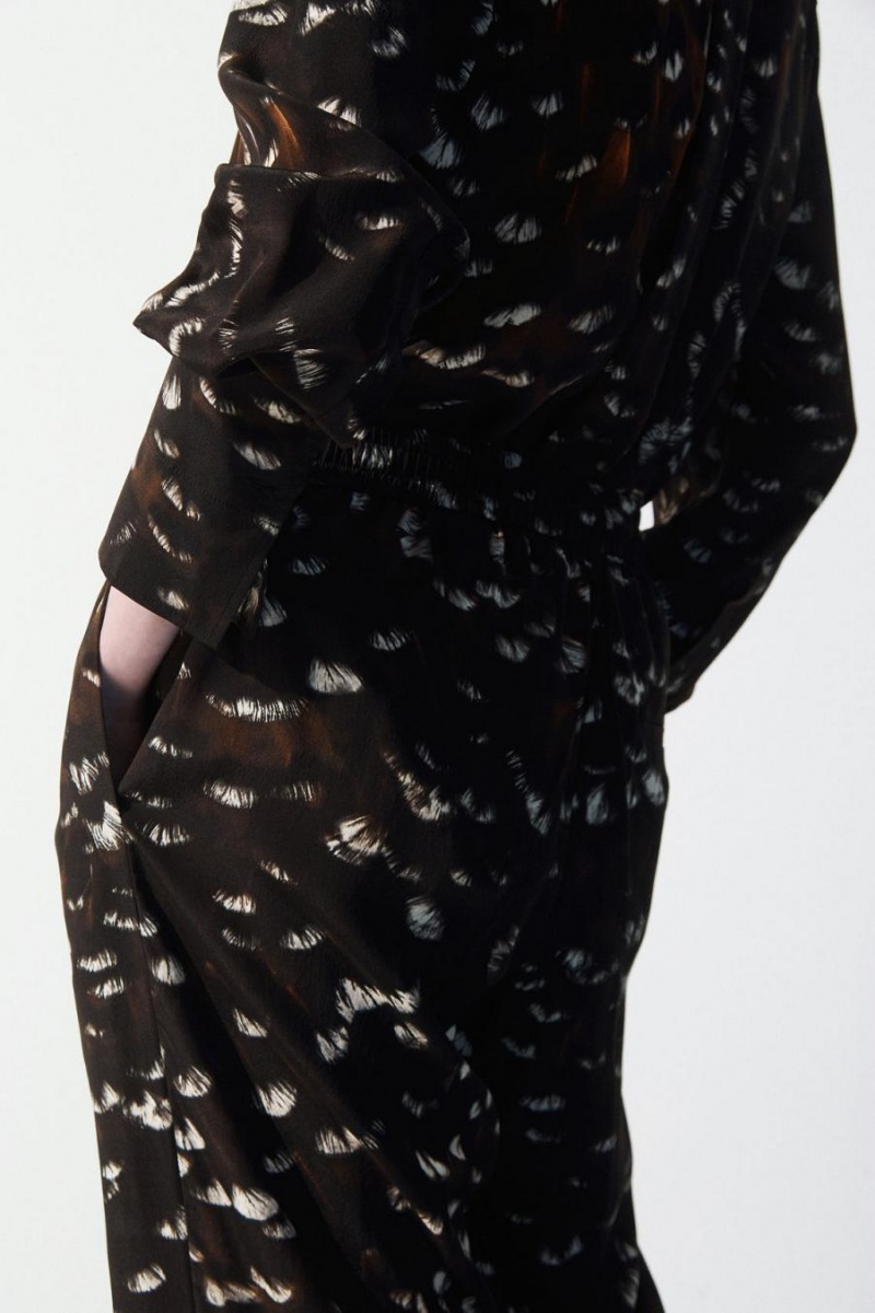 COS The Feather-print Silk Nadrág Női Fekete | UOD-248765