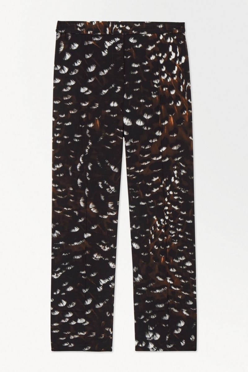 COS The Feather-print Silk Nadrág Női Fekete | UOD-248765