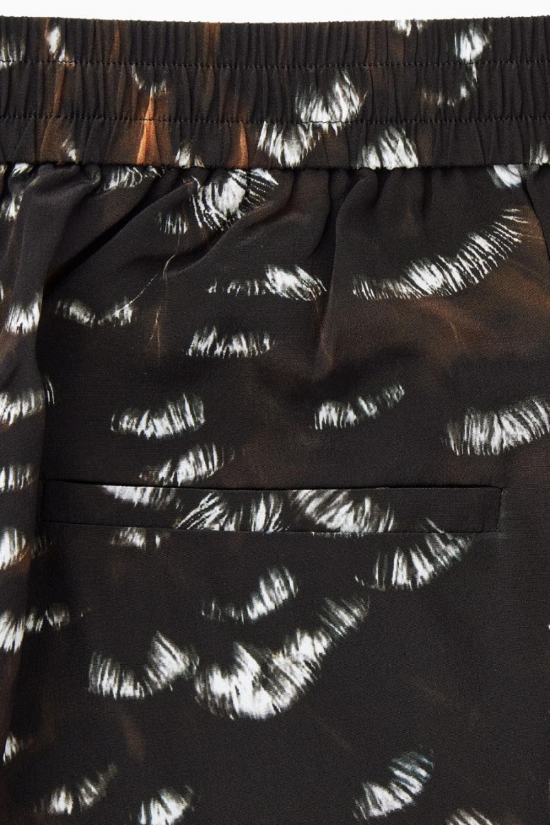 COS The Feather-print Silk Nadrág Női Fekete | UOD-248765