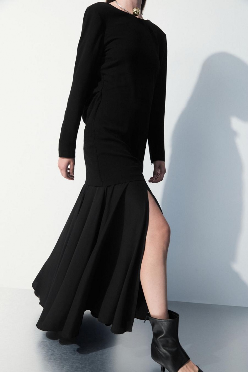 COS The Flared Silk Maxi Szoknya Női Fekete | DST-247086